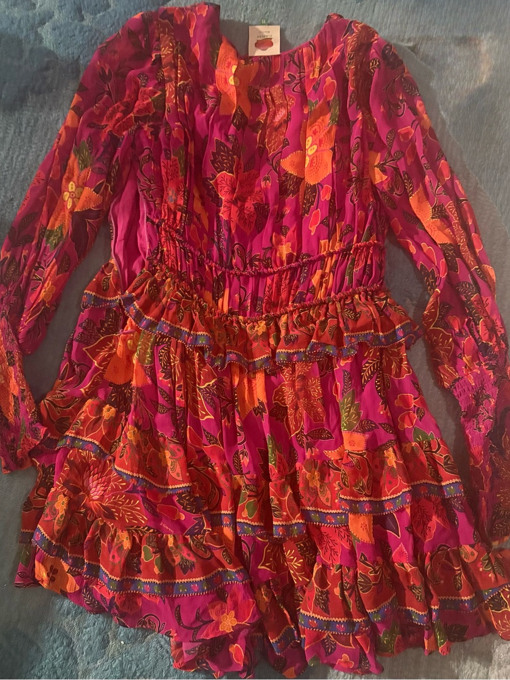Farm Rio Tropical Tapestry Tiered Puff-Sleeve Mini Dress - Picture 6 of 6